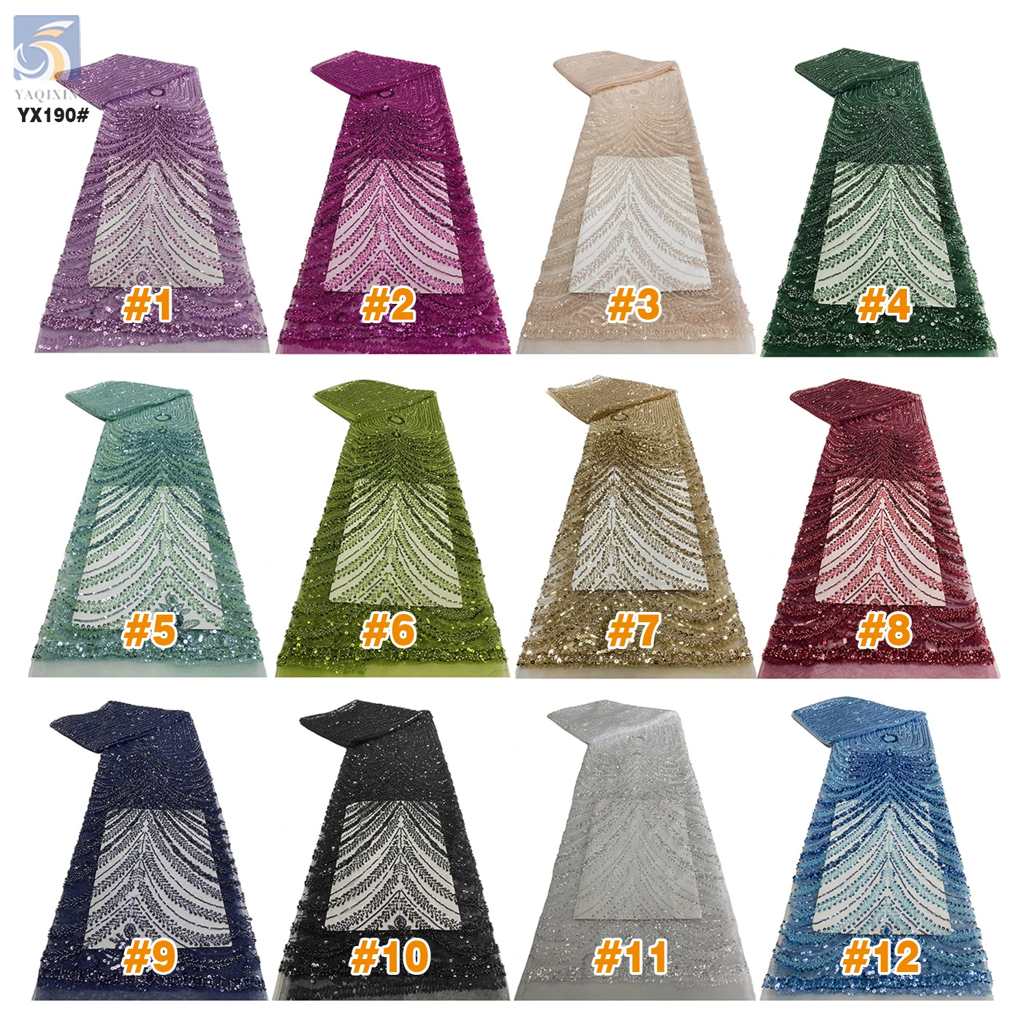 YX190 African Sequin Green Embroidery Tulle Lace Materials Lace Sequins Lace Fabric for Senegal Weddings - 图片 3
