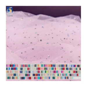 YX860 Ready-made Wholesale China Glass Diamond Glitter Tulle Fabric Mesh Fabric With Sparkling Diamonds for Wedding