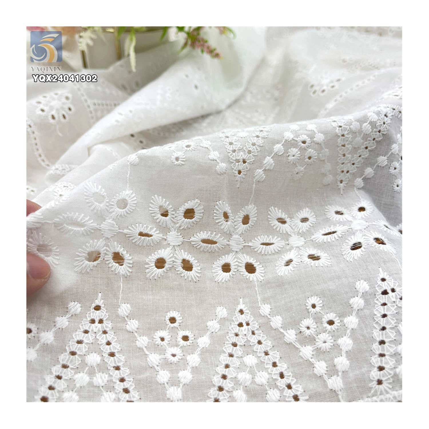 Wholesale Price Cotton Swiss Voile Lace Fabric for Wedding Dresses 100 Cotton Eyelet Embroidered Lace Fabric - 图片 3