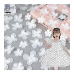 YX170 Competitive Price Flower Embroidery 3D Tulle Fabric Solid Polyester Double Layer 3D Flower Embroidery Fabric
