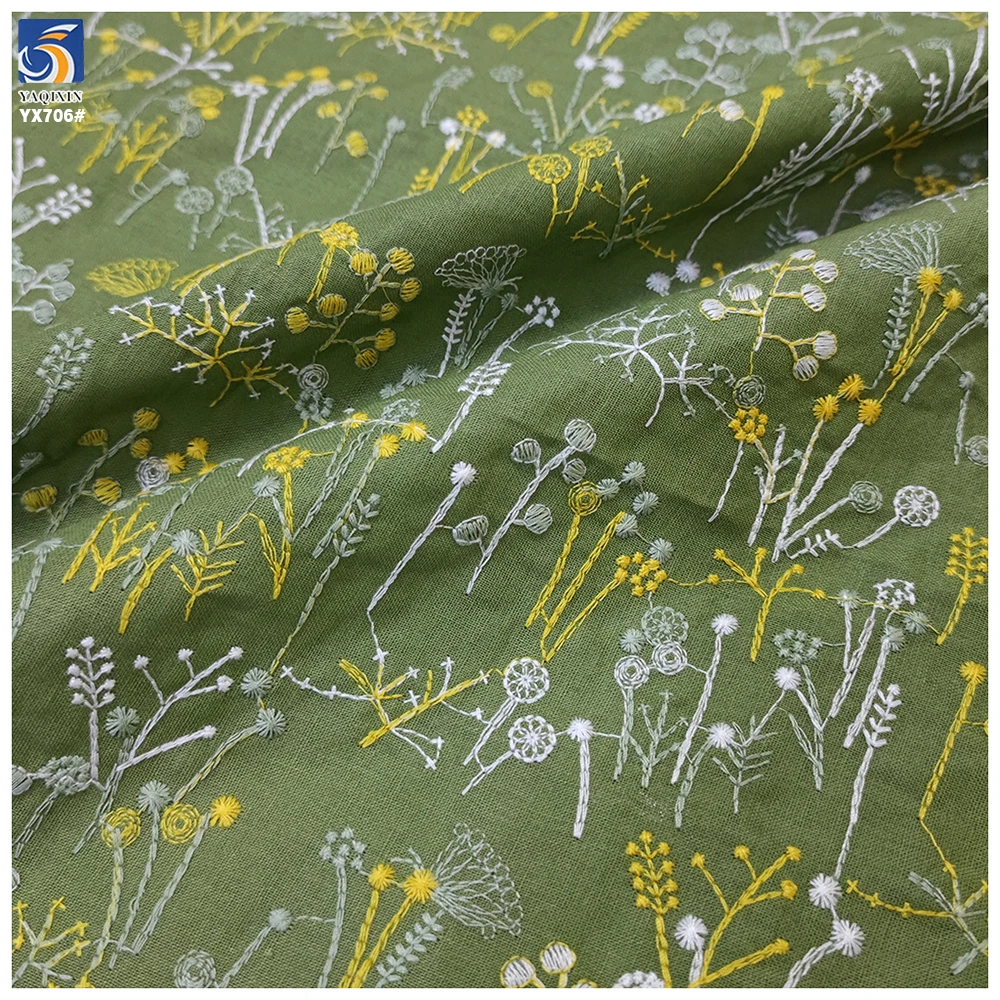 YX706 High Fashion Italian Style Small Florals Embroidered Fabric 30 Linen 70 Cotton Ramie Cotton Embroidery Fabric Florals - 图片 3