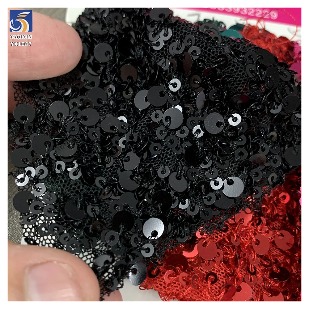 YX1087 300gsm Spandex Stretch Mesh Fabric With 3MM+5MM Sequins Embroidery Heavyweight Sparkle Sequin Fabric for Party Dress - 图片 4