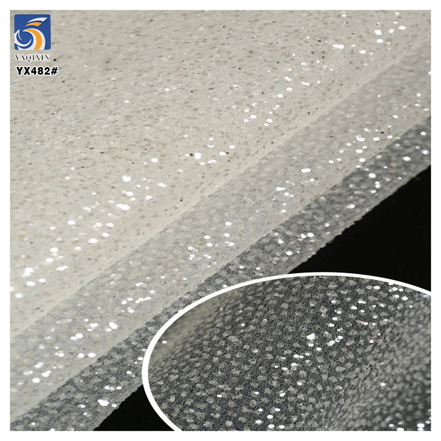 YX482 Wedding Dress Bridal Fabric Ivory White Tulle Fabric With Silver Sprinkle Sequin Dust Glitter Tulle Mesh Fabric - 图片 4