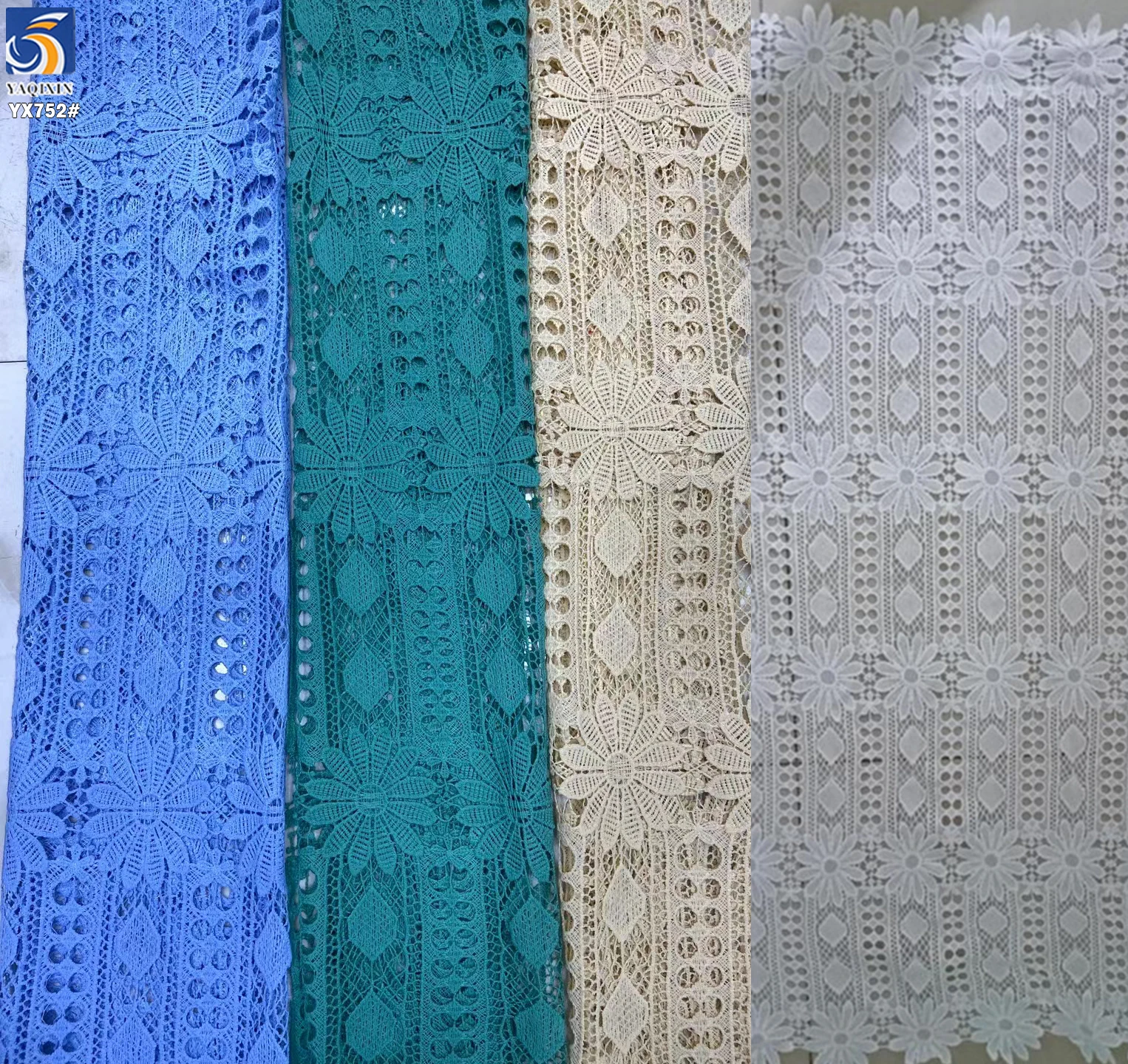 YX752 2025 Latest Water-Soluble Lace Embroidery Water-Soluble Fabric Geometric Flower Pattern Milk Silk Lace Fabric - 图片 5