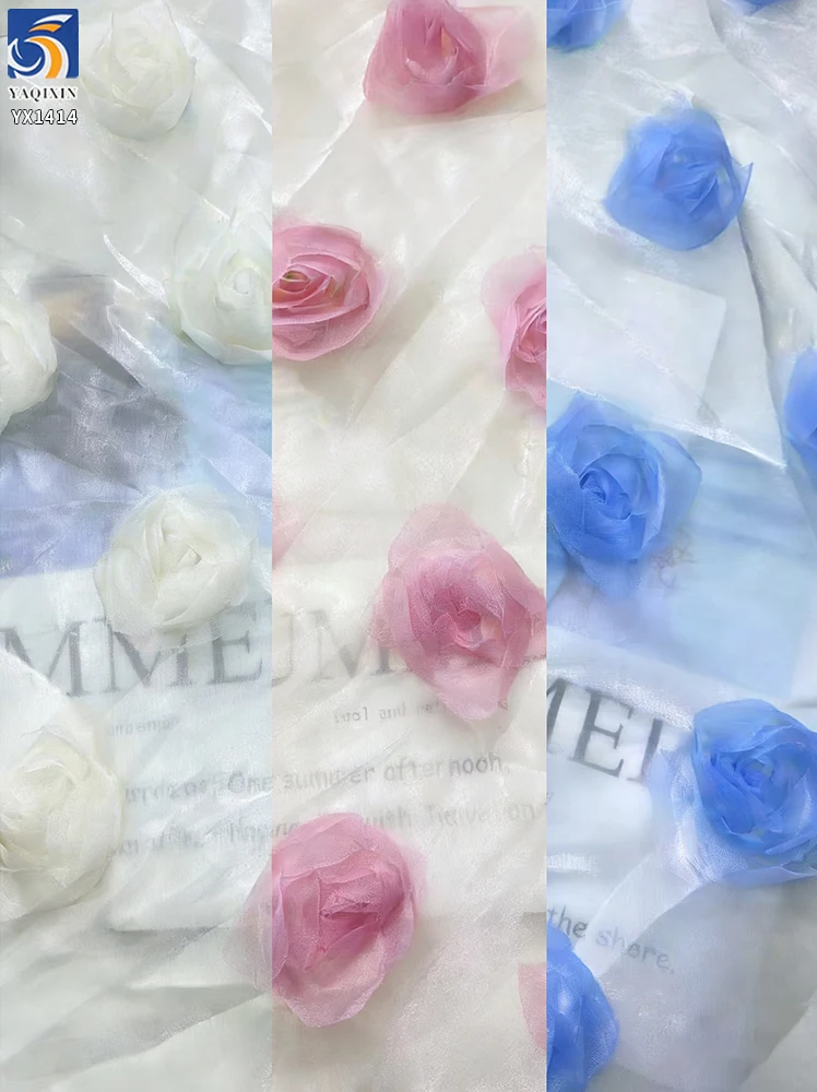 YX1414 150gsm Summer 2026 Dress Liquid Organza Rose Flower 3D Embroidery Fabric for 1 Yard - 图片 4