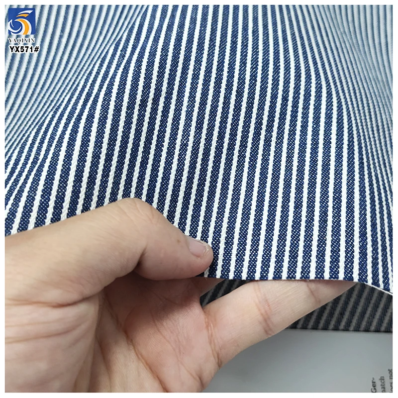 YX571 High Quality Width 150cm Weight 135gsm 70 Polyester 30 Cotton Blue Stripe Yarn Dyed Denim Fabric - 图片 5