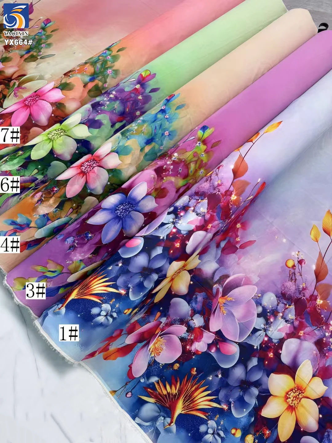 YX664 High-Quality Chiffon Digital Print Fabrics With Vivid Colors Poly Trendy Floral Pearl Chiffon Printed Fabrics - 图片 3