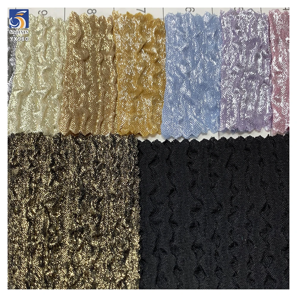YX980 105gsm New Technology Gold Foil 100% Polyester Chiffon Crinkle Bubble Wrinkled Fabric for Women's Top Crepe Fabrics - 图片 2