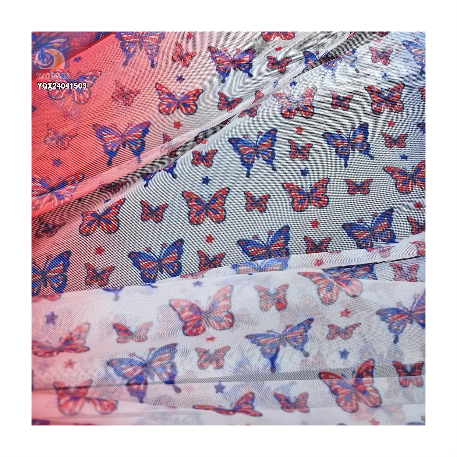 American Independence Day Custom Butterfly Pattern Soft Polyester Gradient Digital Print Tulle Fabric - 图片 5
