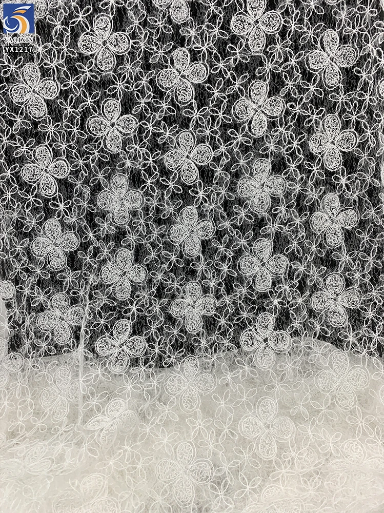 YX1217 New Autumn Style Plain Color Crochet Rope Lace Fabric With Embroidered Florals Mesh Fabric for Garments - 图片 6