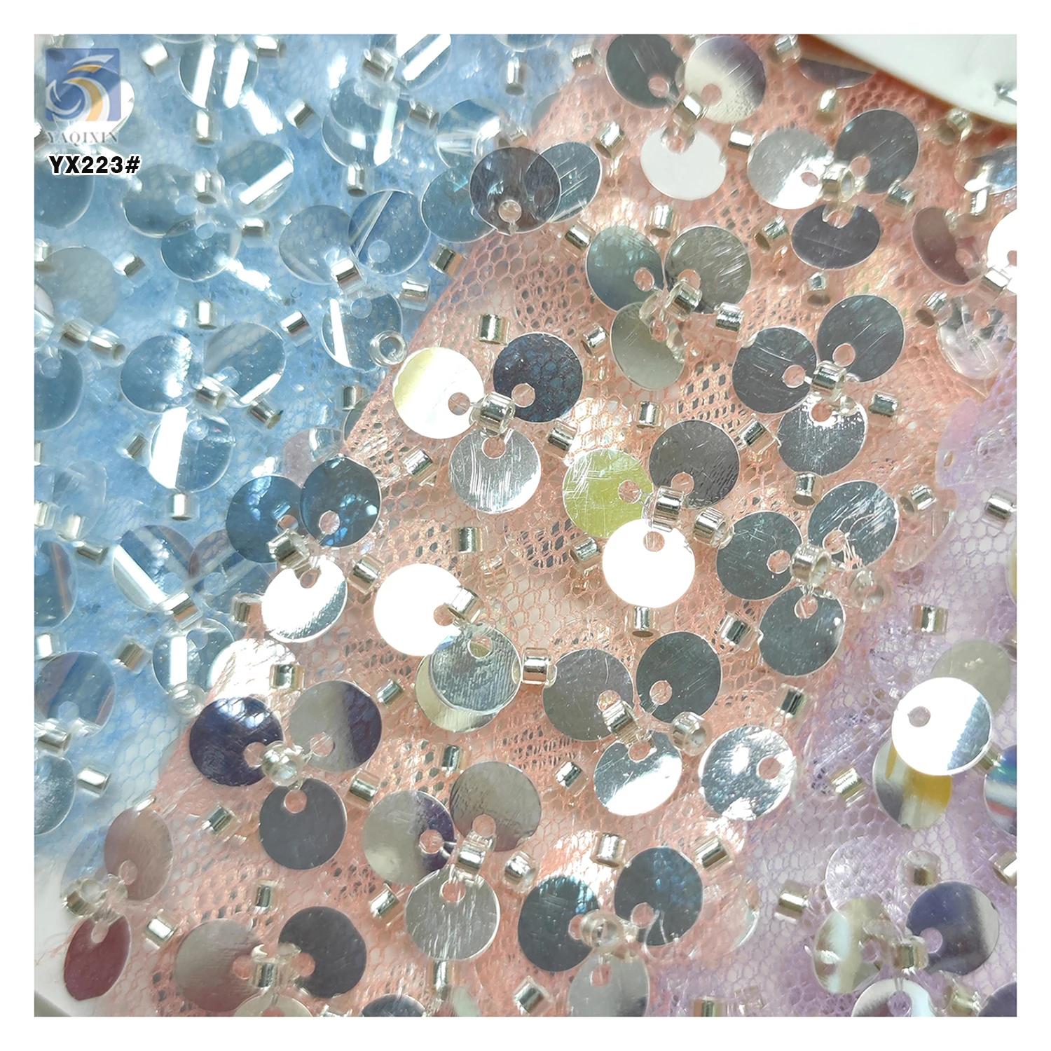 YX223 New Fashion French Wedding Dress Beaded Tube Embroidery Lace Fabric Heavyweight Embroidered Sequin Lace Fabric - 图片 3