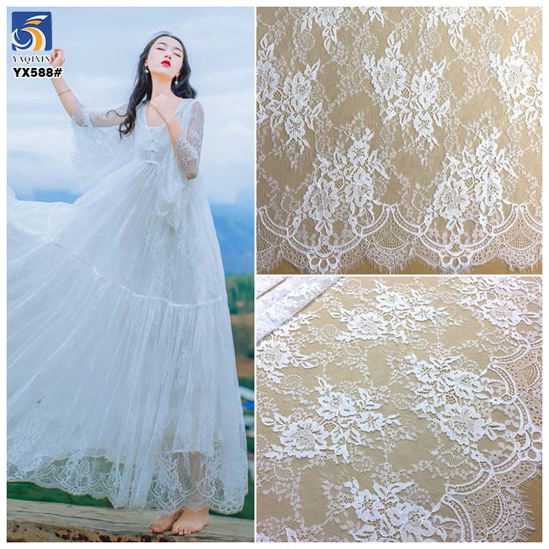 YX588 China Manufacturer Wholesale 150CM*300CM 60gsm Nylon Eyelash Lace Fabrics for Garment and Wedding - 图片 3