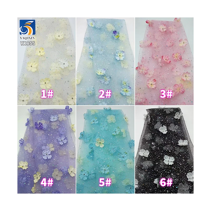 YX855 Beautiful 3D Glitter Tulle Polyester Colorful Butterfly Silver Glitter Mesh Tulle Fabric With Sequins 3D Butterfly - 图片 6