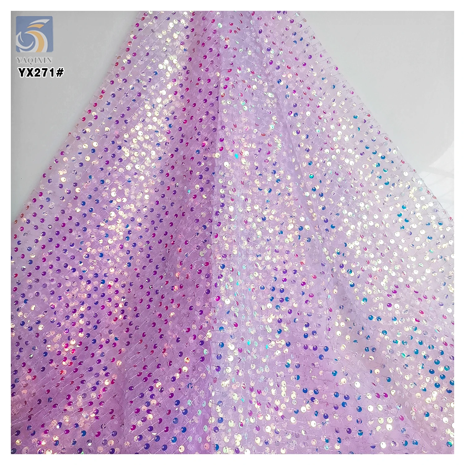 YX271 European and American Style Fashion Dress Fabric 120gsm Multicolor Gradient 5mm Sequin Mesh Lace Fabric - 图片 3