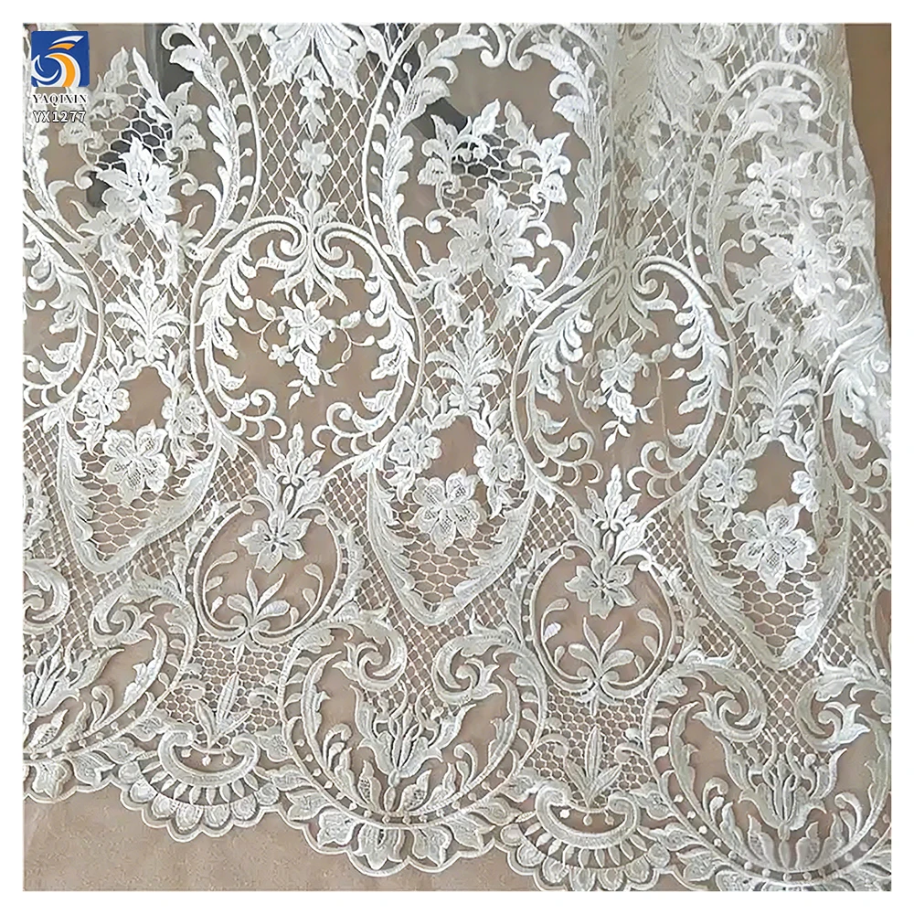 YX1277 Noble and Luxurious Water-Soluble Embroidered Wedding Dress Fabric Bridal Tulle Competitive Prices Wedding Lace Fabric - 图片 5
