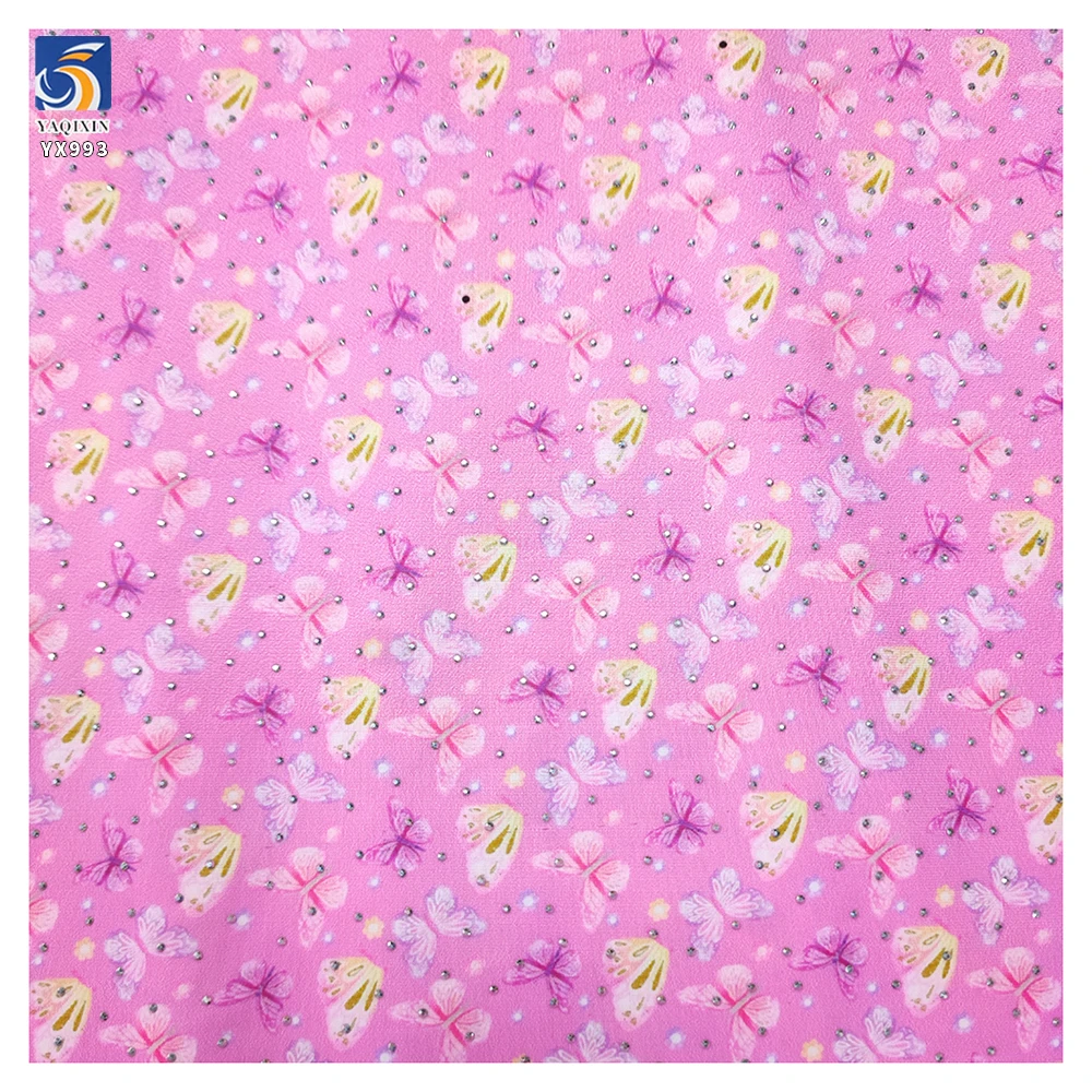 YX993 92% Polyester 8% Spandex Stretch Yoga Swim Fabric With 3D Glass Diamonds Custom Patterns Butterfly Print Stretch Fabric - 图片 3