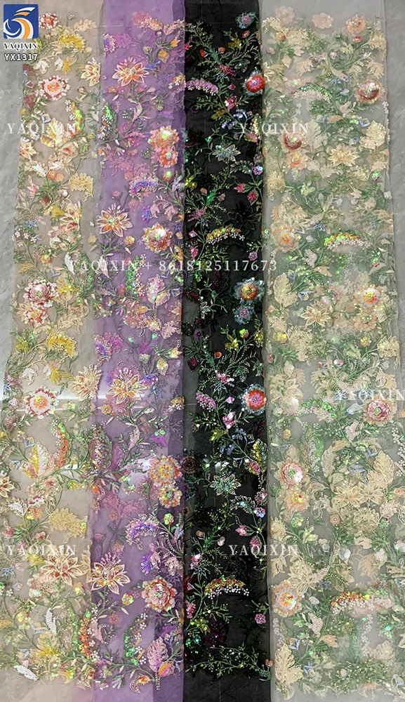 YX1317 Popular Trends and Styles in 2026 Green Sequins Embroidered Mesh Lace Fabrics for Traditional Chinese Women Lace Dress - 图片 5