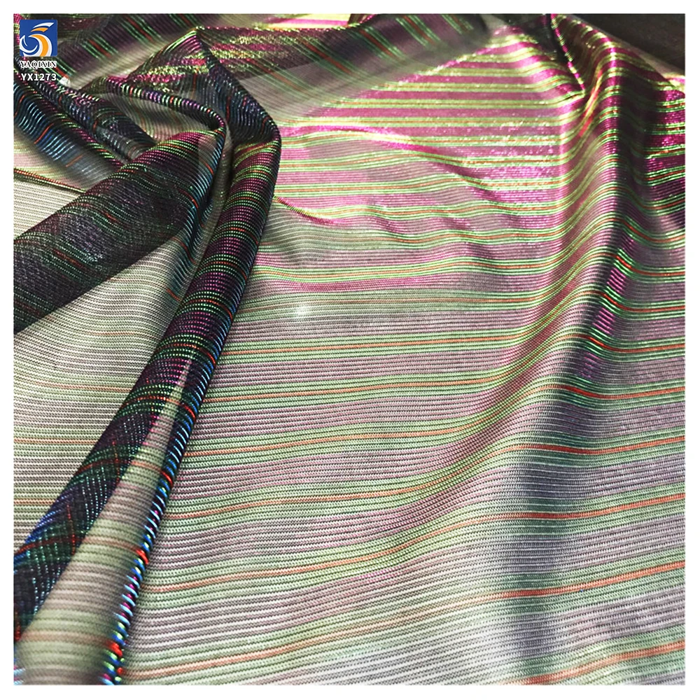 YX1273 New Fashion 1 Yard Polyester Knitted Laser Lurex Chiffon Thick Striped Fabric for Dance Color-Changing Costumes - 图片 5