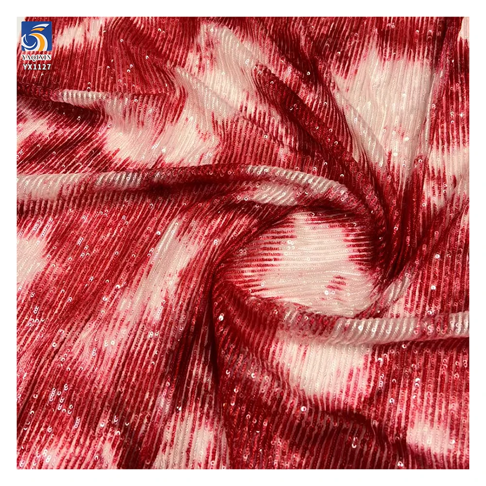 YX1127 Tie-Dye Style Pattern Design Straight Stripe 3mm Sequined Tulle Fabric Elastic Base Sequins Fabric for Apparel Garments - 图片 4