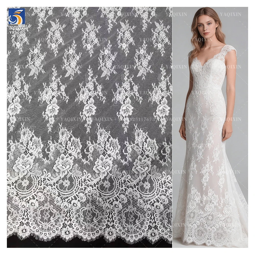 YX1270 Popular in the Britain Luxurious Duchess White Wedding Lace Soltis Fabric Woven Eyelash Lace Fabric Flowers for Bride