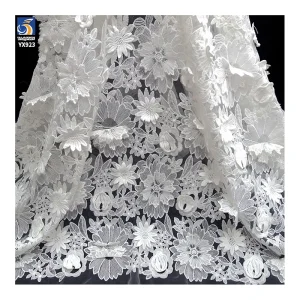 YX923 New Arrivals Applique Full-Length Embroidery Lace Fabrics Polyester 3D Flowers Water Soluble White Lace Fabric - 100%...