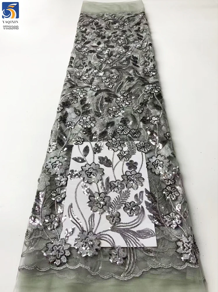 YX1292 Tulle Purple Mexican Lace Fabric With Flash Sequins Embroidery Florals Tulle High-Class Dress Fabric for Mexican Beauties - 图片 2
