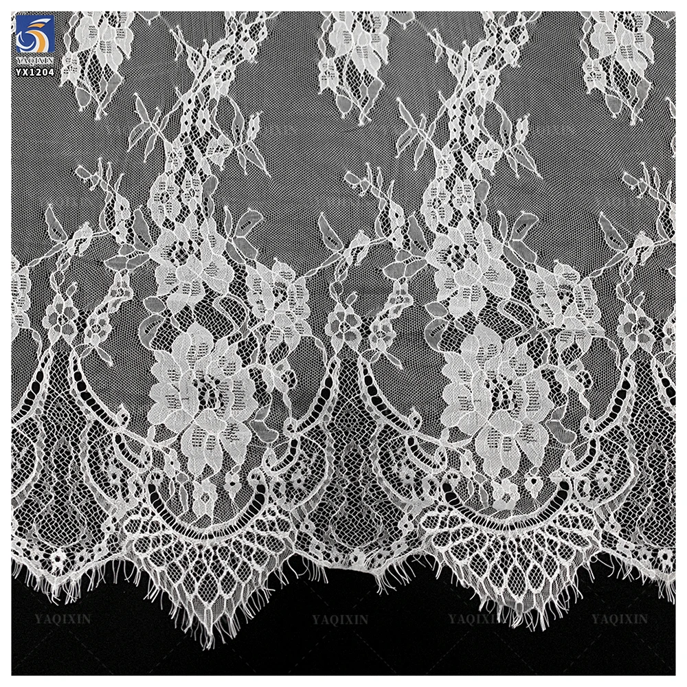 YX1204 Large Stock of Eyelash Lace Fabric Wholesale China Factory Fast Shipping Mesh Eyelash Lace Fabric Florals for Wedding - 图片 4