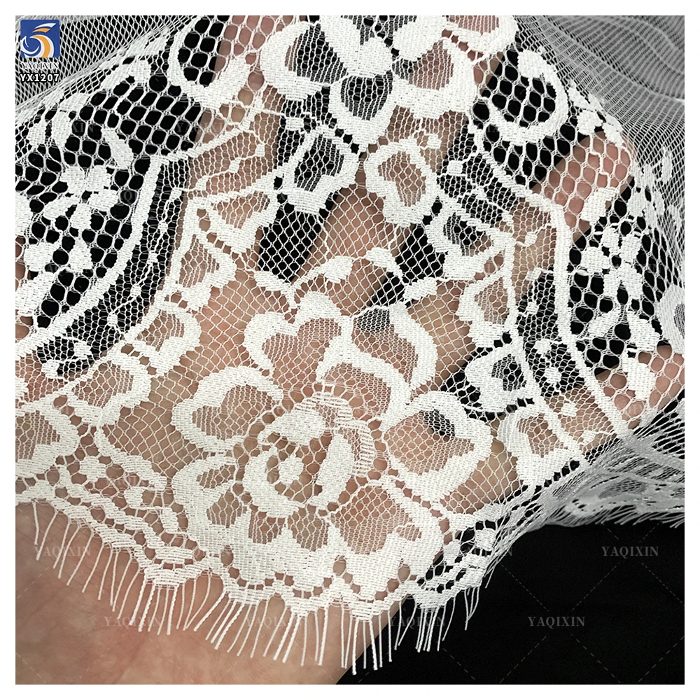 YX1207 2026 Turkish Wedding Bride Lace Fabric Competitive Prices 10 Pieces Low Moq White Tulle Lace Eyelash Fabric 300*150CM - 图片 4