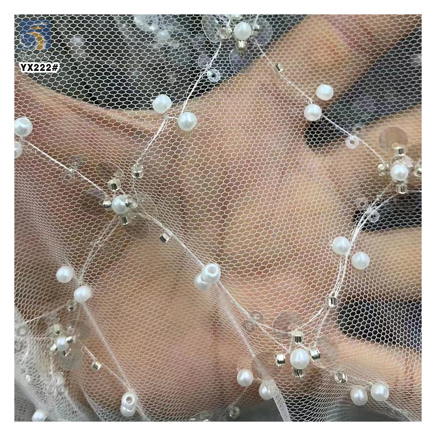 YX222 Customized Multi Color Sequin Bead Pearls Flower Embroidery Lace Fabric - 图片 3