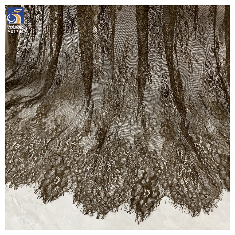 YX1341 2026 China New Design Nylon Embroidered French Mesh Eyelash Lace Fabrics for Garments and Dresses - 图片 3