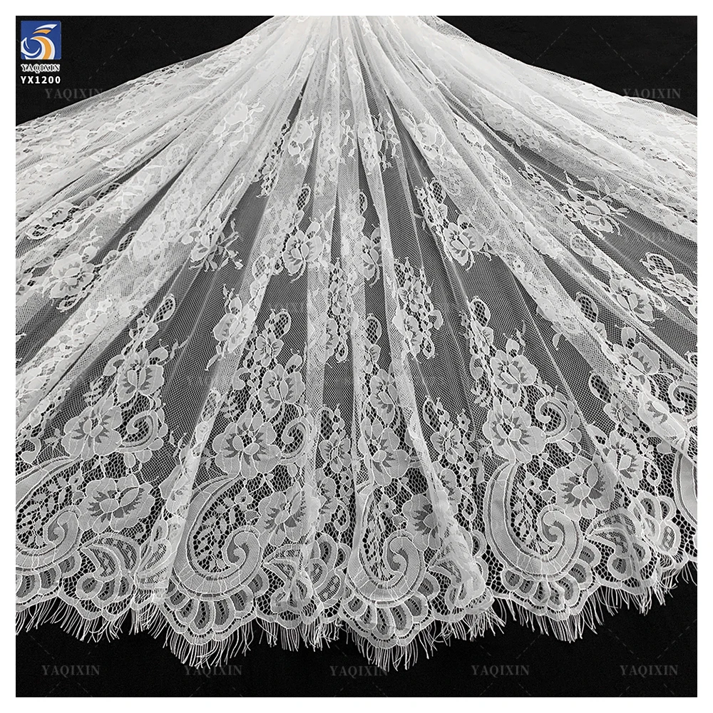 YX1200 Apricot/White English Embroidery White Wavy Lace Fabric Wedding Dress Girl Italy Eyelash Lace Fabric New 2026 - 图片 2