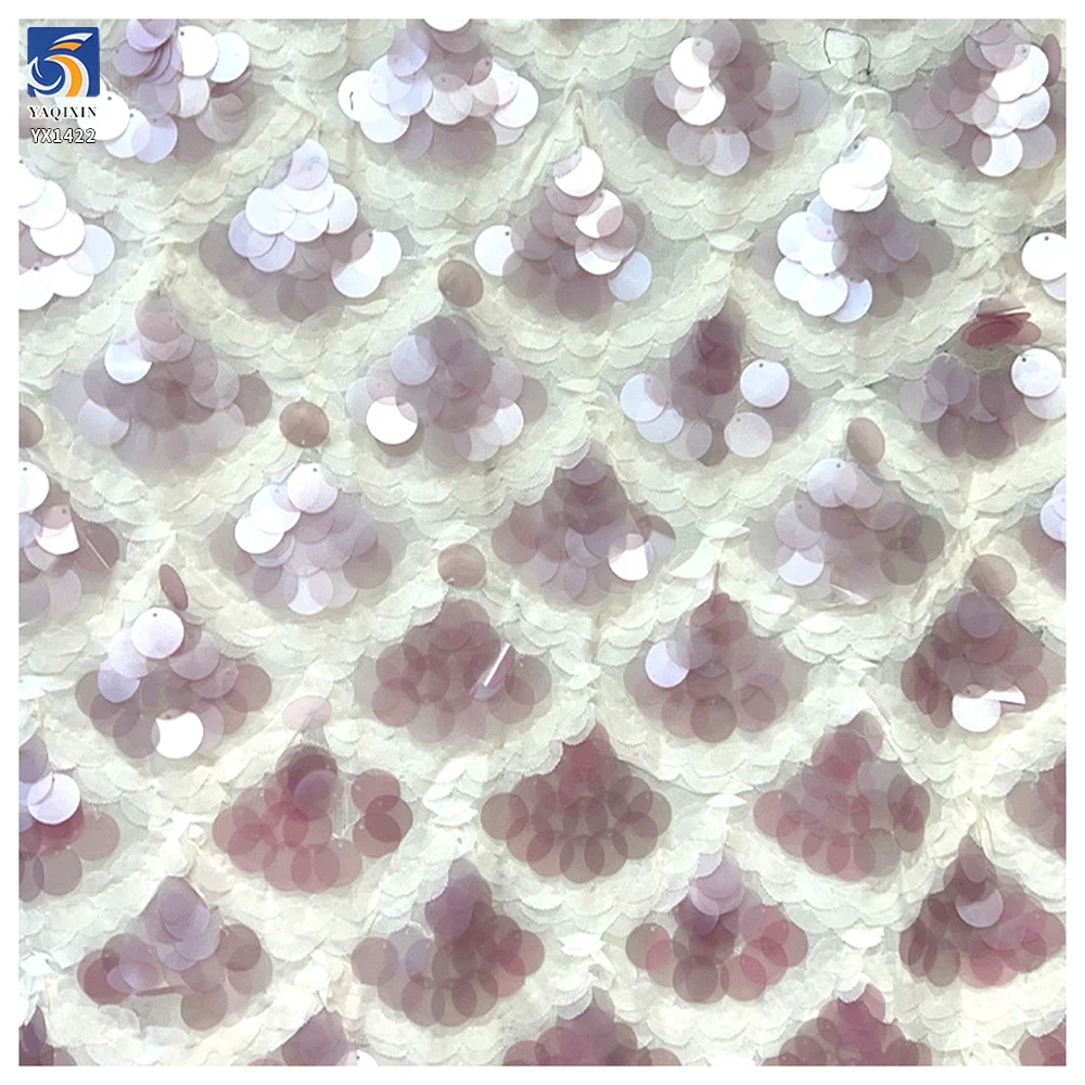 YX1422 280gsm Newly Launched White Fish Scale Design 10mm Big Transparent Sequins Fabric for Fashion Women's Skirt - 图片 3