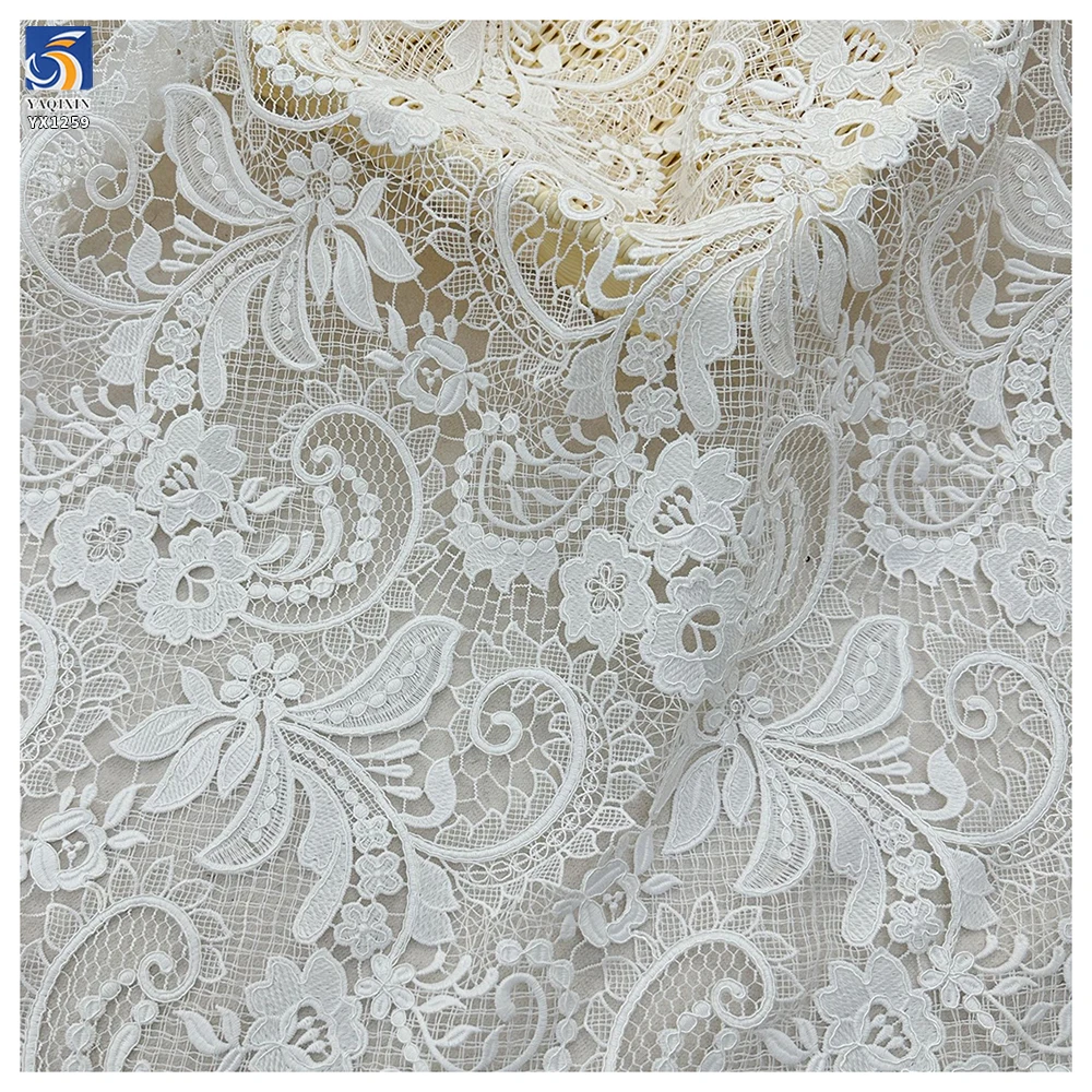 YX1259 Heavy-Duty Lace Wedding Dress Fabric Cashew Pattern Water-Soluble Bone Thread Embroidery Paisley Lace Fabric - 图片 3