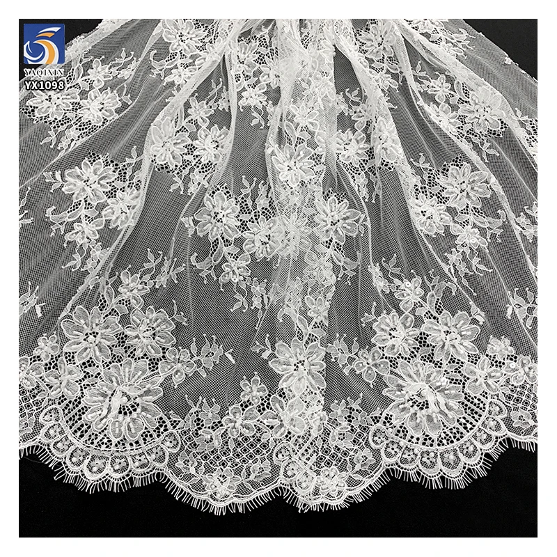 YX1098 High Quality Bridal African White Pearl 3D Lace Fabrics Eyelash Lace High-End Heavy Beads Luxurious Wedding Fabrics 3D - 图片 2