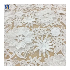 YX923 New Arrivals Applique Full-Length Embroidery Lace Fabrics Polyester 3D Flowers Water Soluble White Lace Fabric - 100%...