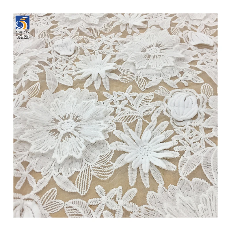 YX923 New Arrivals Applique Full-Length Embroidery Lace Fabrics Polyester 3D Flowers Water Soluble White Lace Fabric - 图片 5