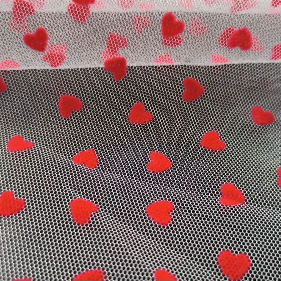 YX735-1 2026 Heart-Shaped 100% Polyester Flocked Tulle Mesh Fabric Knitted Mesh Net Fabric for Lingerie Skirts - 图片 3