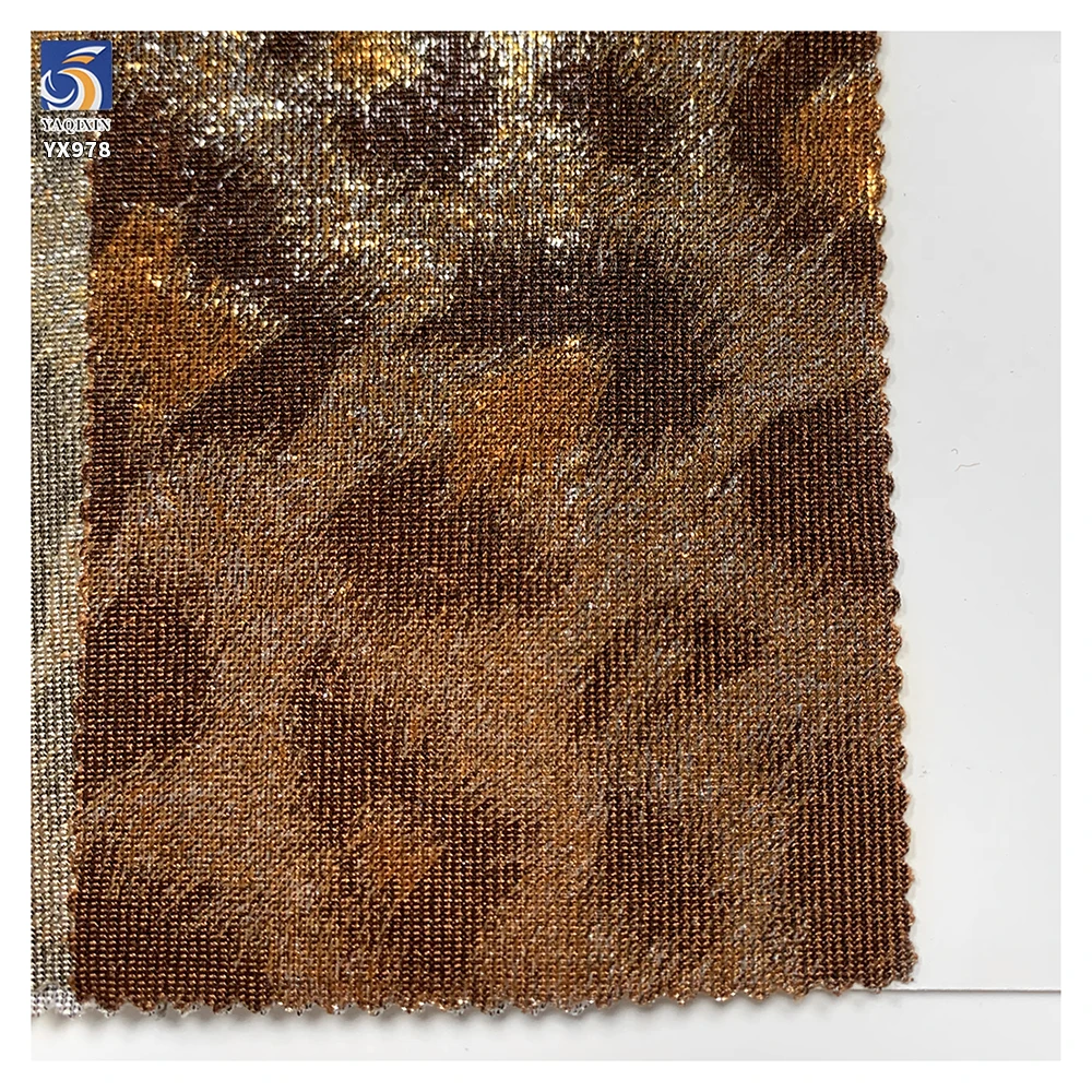 YX978 200gsm Spandex Highly Stretchable Ribbed Knit Lurex Fabric With Hot Stamping Leopard Print Lurex Fabric for Stage Dress - 图片 6