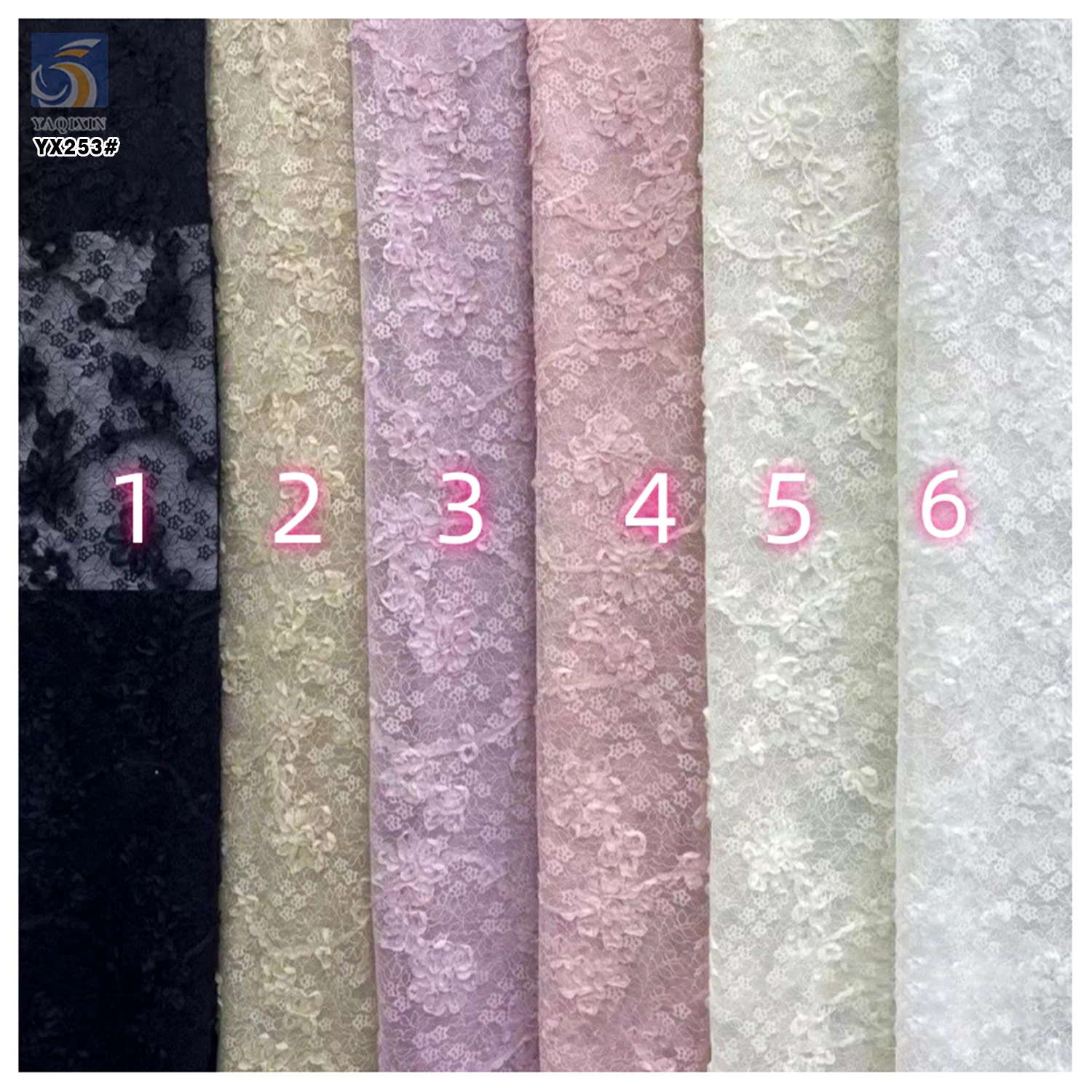 YX253 New Fashion Soft Polyester Lace With 3D Small Floral Patterns French Embroidery Chantilly Lace Fabric - 图片 3
