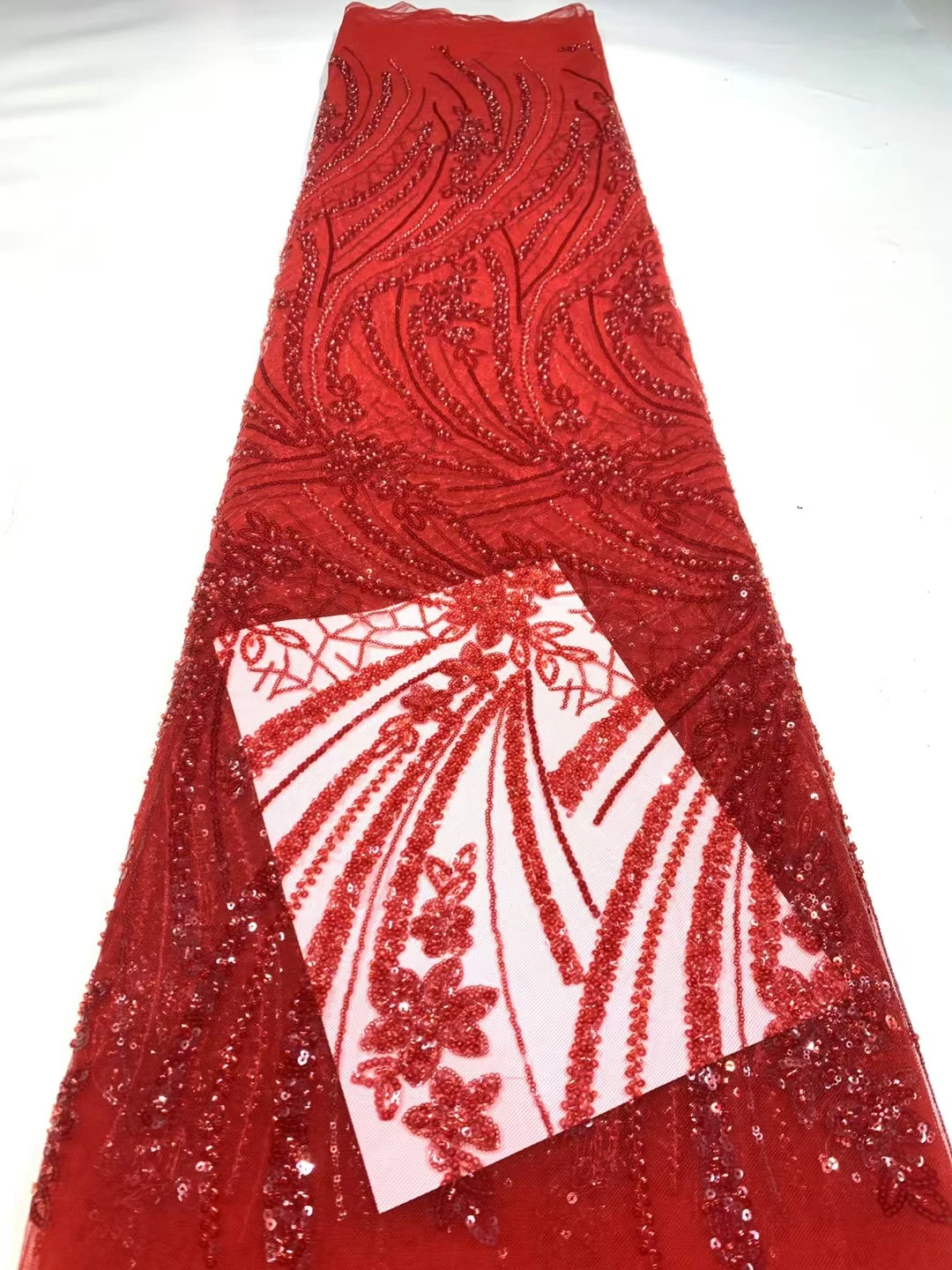 YX1173-1 200gsm Cheap Knitted Embroidery Africa Sequin Lace Fabric Decorated With Sequins Mint Green Lace Fabric 1 Yard OEM - 图片 6