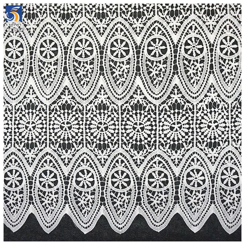 YX751 Factory 130cm Wide Full Width Hollow Dyed Lace Water Soluble Embroidery White Lace Fabric for Home Textiles - 图片 4