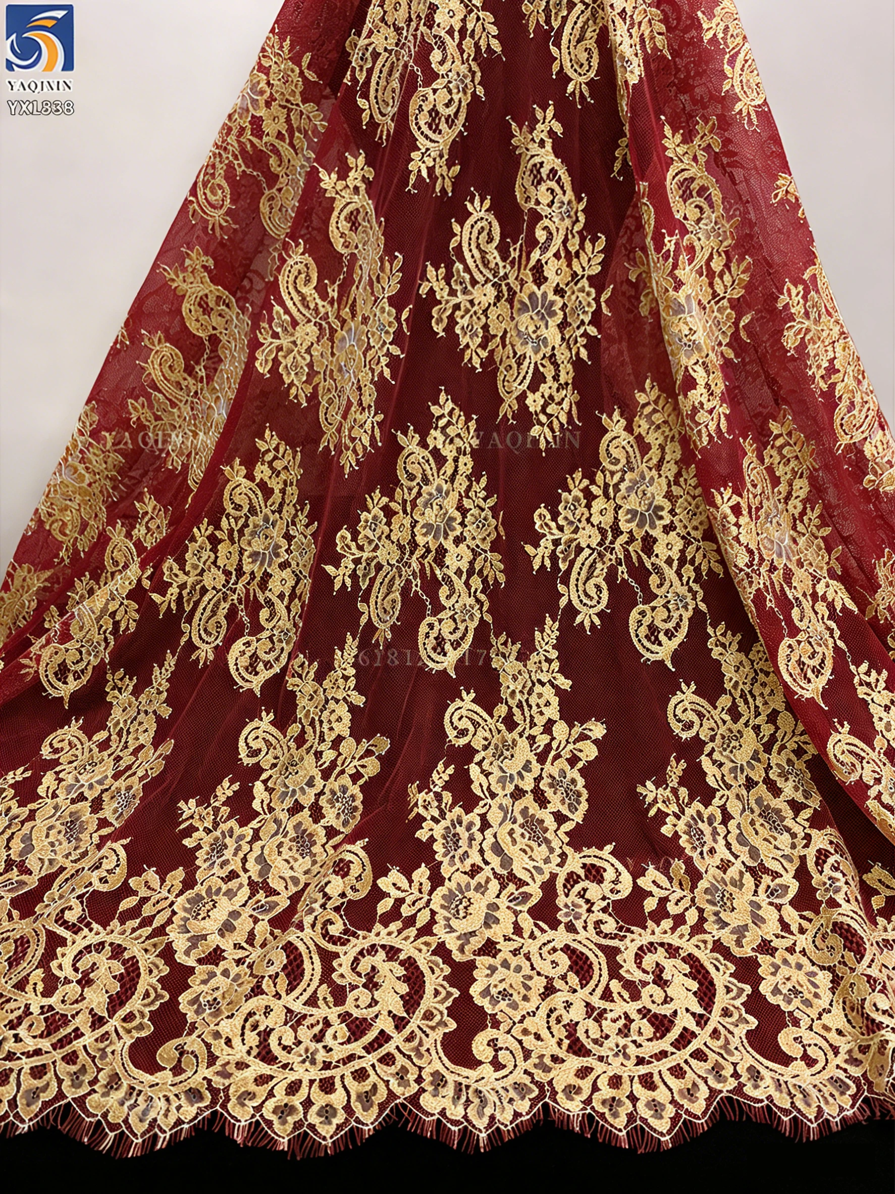 YX1333 3m*1.5m High Quality 250gsm Dubai Wedding Tulle Tissue Lace Fabric Gold Eyelash Lace Fabric for Polyester 2026 New - 图片 3