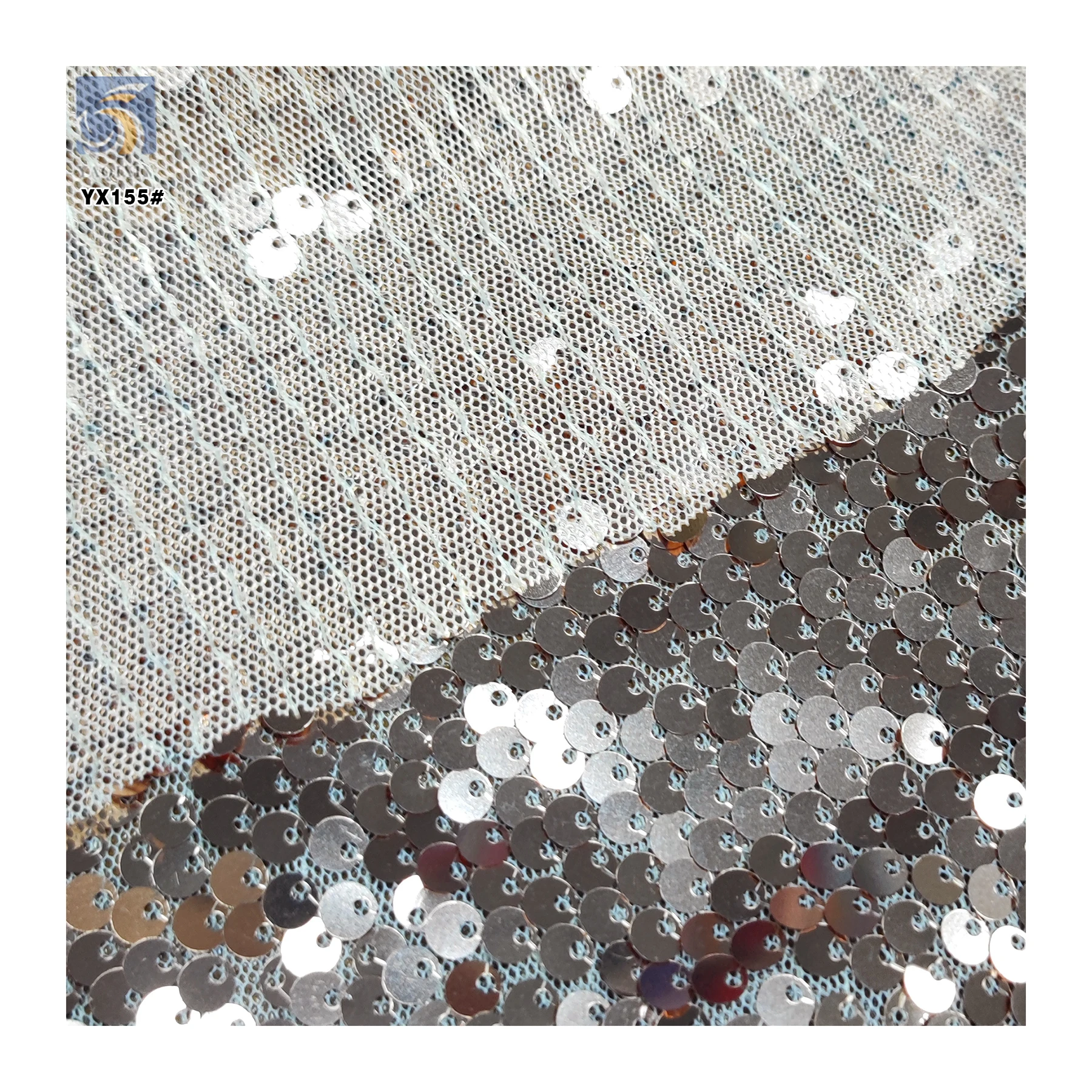 YX155 Good Quality Price 5mm Sequin Mesh Fabric Knit Paillettes Rose Gold Sequins Fabric - 图片 4
