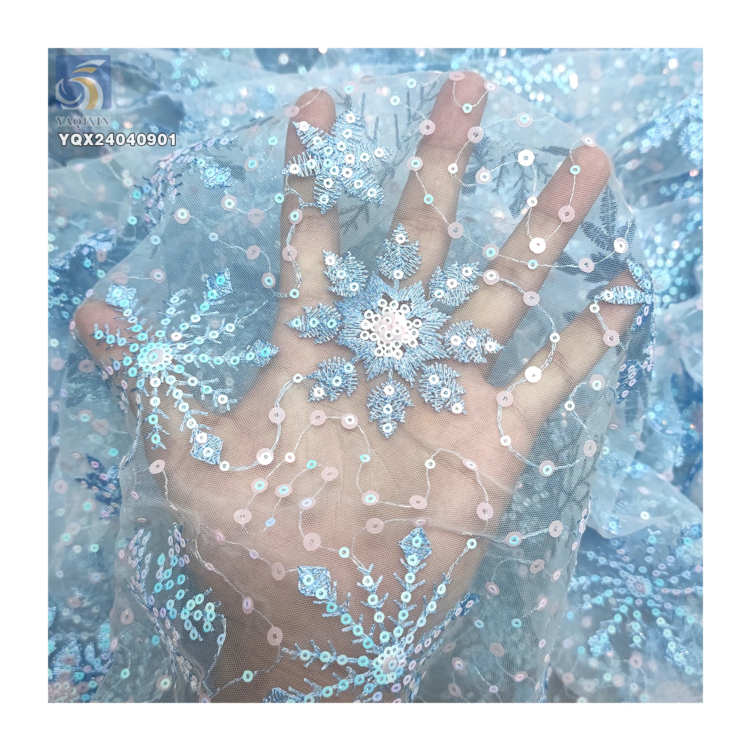 New Arrival Shiny Snowflake Design Sequin Embroidered Organza Fabric for Girls Skirts - 图片 4