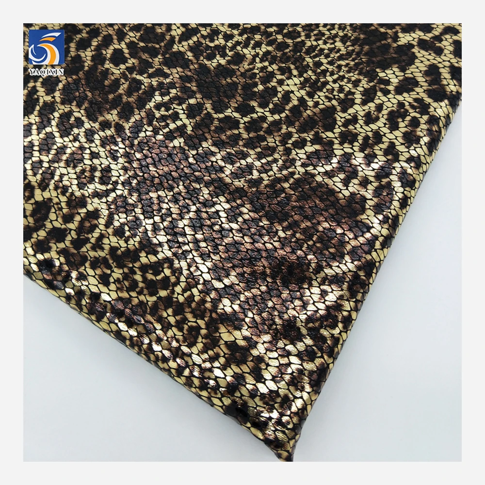 YX787 Wholesale Popular Knitted 95% Polyester 5% Spandex Four-Way Stretch Snake Leopard Print Gold Foil Print Fabric - 图片 4