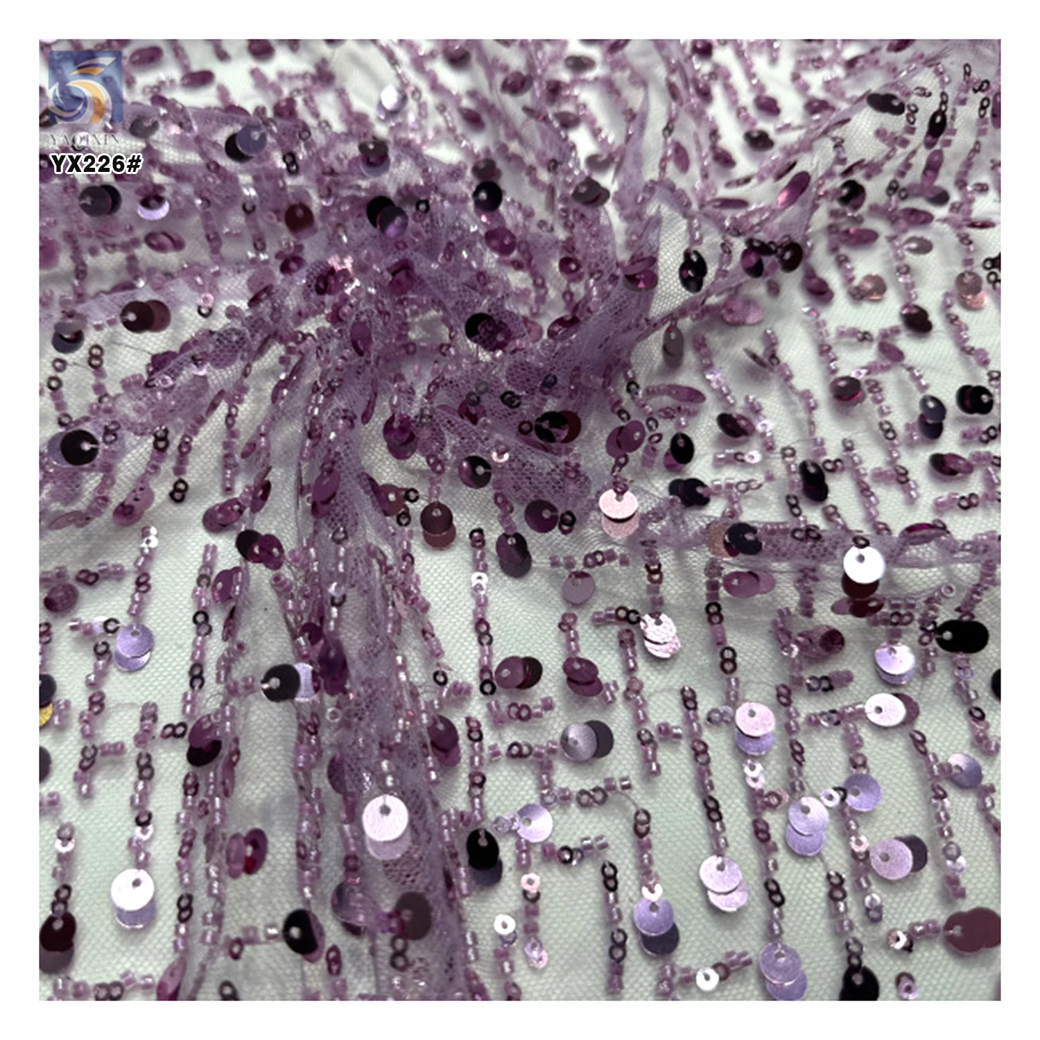 YX226 2025 European Dress Embroidery Sequins French Lace Handmade Wedding Beaded Lace Fabric - 图片 6