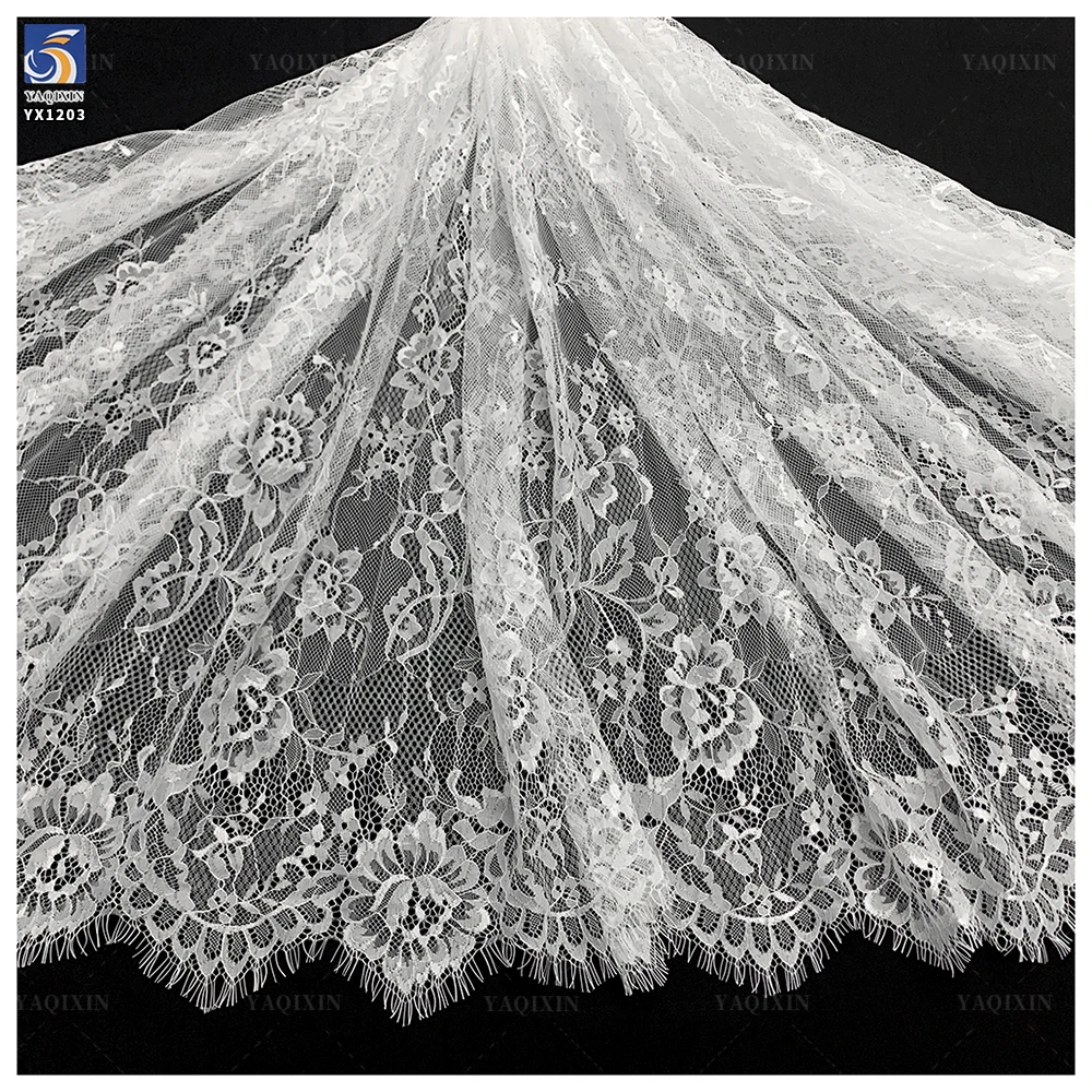 YX1203 Custom Color and Material Bride Chinese Floral Lace Fabric for Wedding Hot Selling Net Eyelash Lace Fabric for Women - 图片 5
