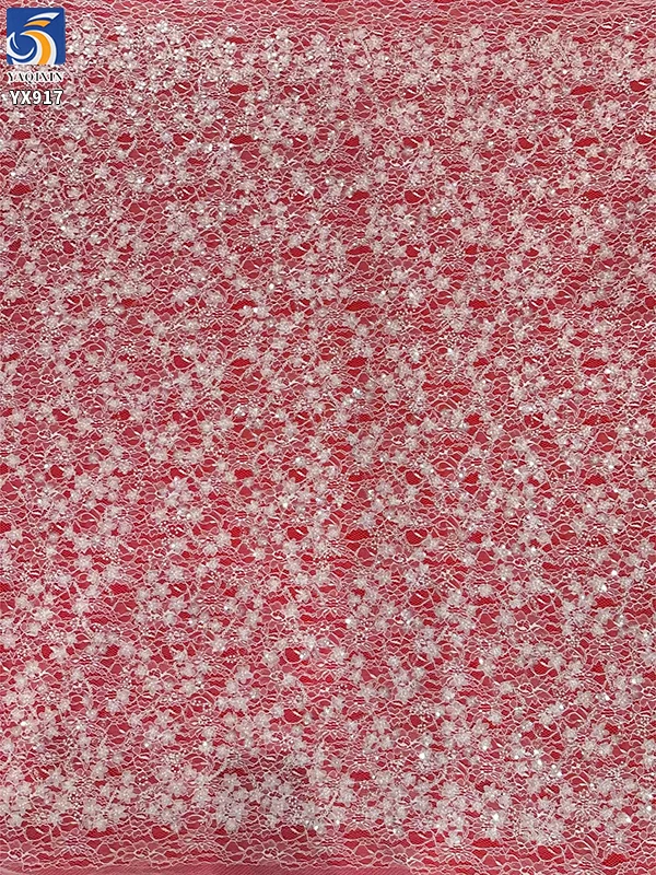 YX917 Heavy Embroidery 3D Rose Flowers Water-Soluble Lace Fabric Wedding White Eyelash Lace Fabric With 3D Pearl Sequins - 图片 5