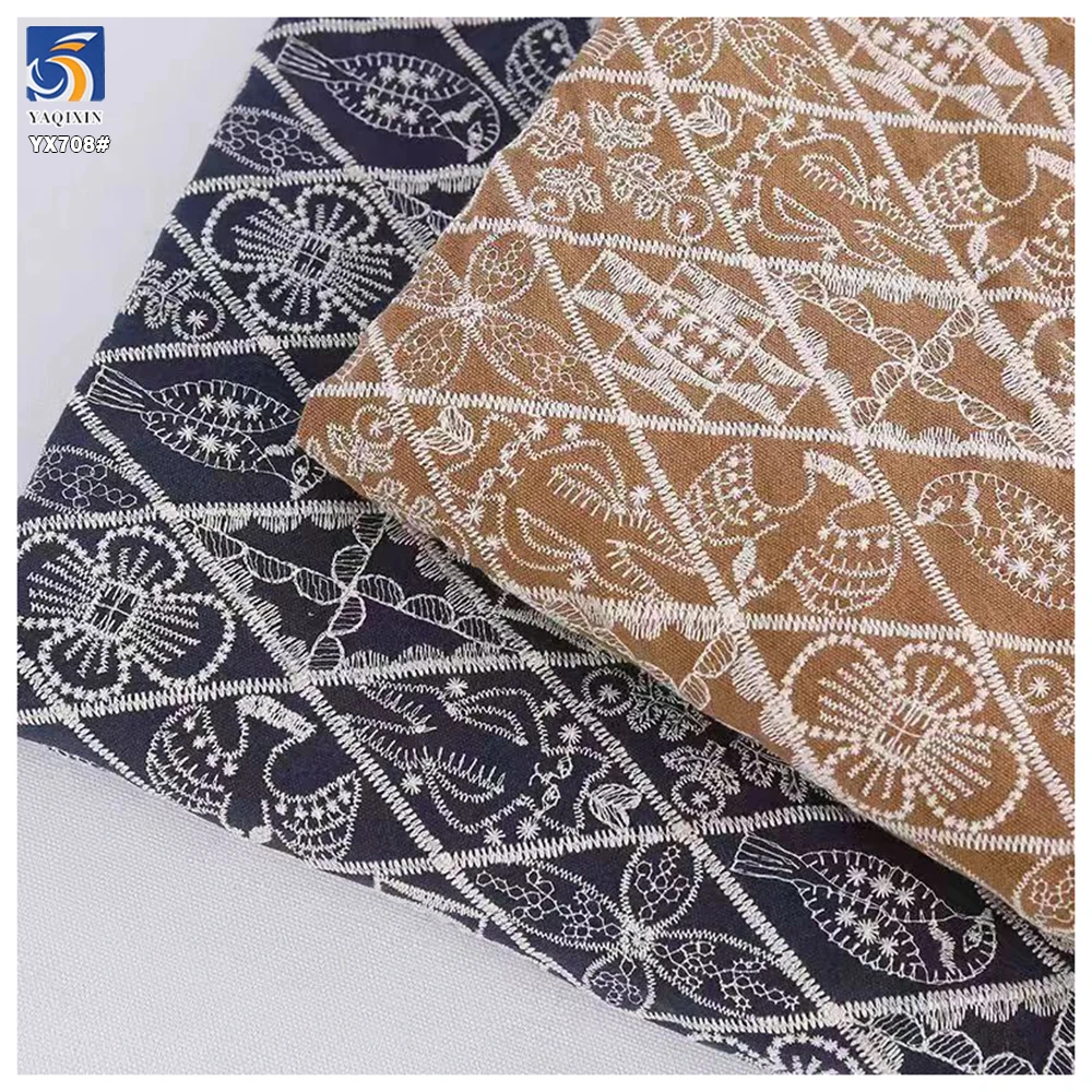 YX708 Personalized Design Custom Pattern Symbols Tribal Embroidered Ramie Cotton Fabrics for Fashion Bags Clothing - 图片 3