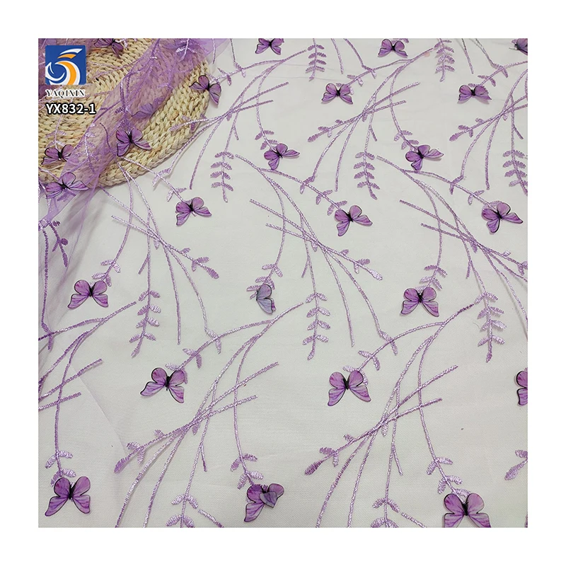 YX832-1 New Technology Print Knitted Mesh 3D Butterflies Embroidery Fabric for Beautiful Skirt Making for Girl and Women - 图片 5